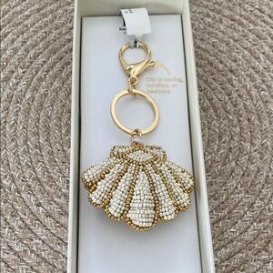 Haute  Hippie Gold and Cream Beaded shell Keychain